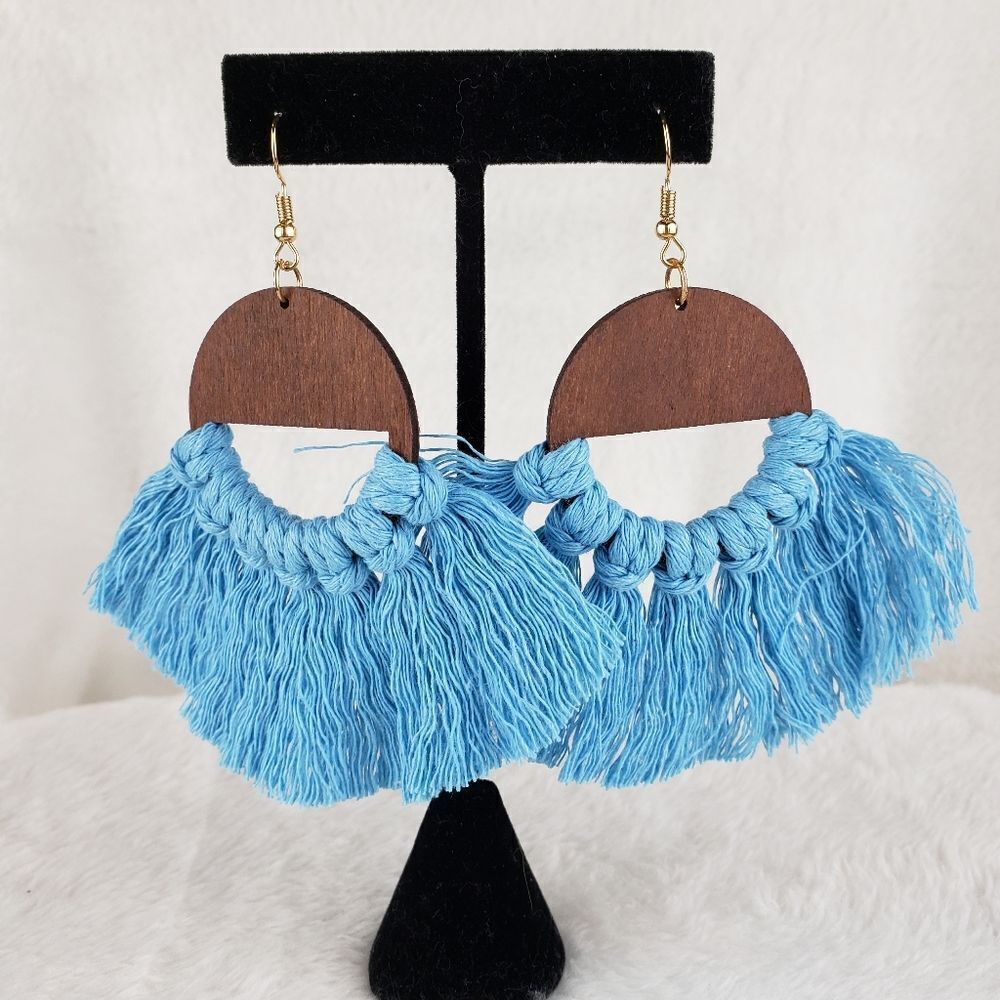Wood and Tassel Earrings